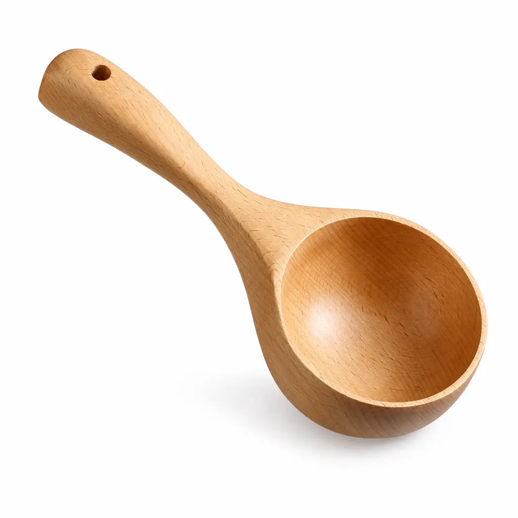 2-Count Solid Wood Soup Ladle Kitchen Utensil Set, Cooking Tool Spoon with Smooth Surface, Natural Grain, Large Deep Bowl & Hanging Hole for Noodles, Daily Dining Use