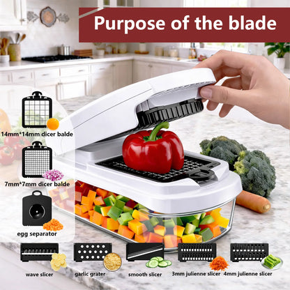 Snofrid 15-in-1 Multifunctional Vegetable Chopper with 8 Blades, Container, Professional Design, Handle & Wave Slicer - Kitchen Accessories, Mom Gadgets for Salad, Potato - Dealsforyoudays Flash Sale Home Item