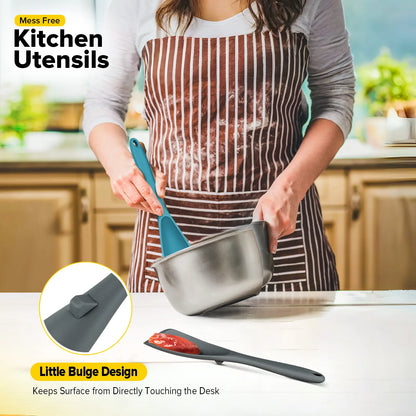 BundlePro Silicone Cooking Spoons 2-Pack - Anti-Adhesive Spatulas & Turners for Nonstick Cookware, BPA-Free Food Grade, Heat Resistant Handles Up to 446°F with Confidence, Top Stays Clean Mixing Kitchen Utensils Set