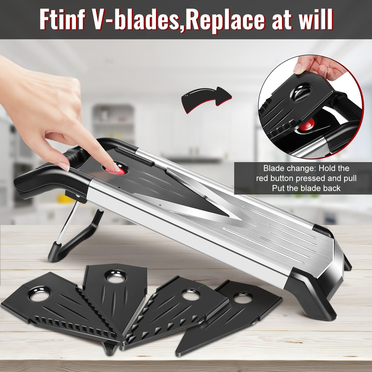 5-in-1 Adjustable Mandolin Slicer for Kitchen V-Blade Stainless Steel Mandoline Food Slicers Vegetable Cutter Julienne Slicer, Potato Onion Slicer