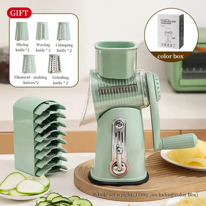 5-in-1 Rotary Vegetable Slicer & Chopper Grater - Manual Multi-Blade Adjustable Shredder, Easy-to-Use Kitchen Utensil for Efficient Potato, Cucumber, Cheese Prep