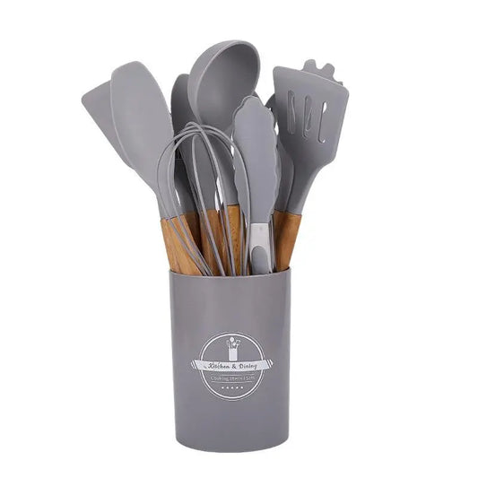 Silicone Kitchen Utensils Set, 12-Piece Non-Stick Cooking Gadgets with Beech Wooden Handle, Spatula Set for Home Use #GLOBAL PICKS