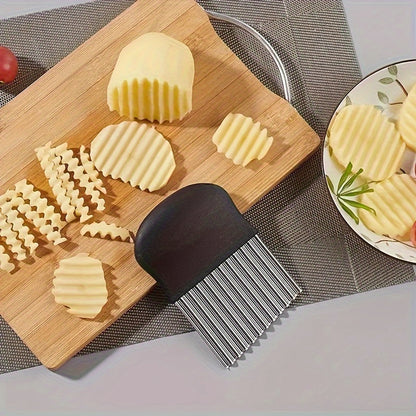 1pc Multifunctional Kitchen Knife, Pattern Knife, Serrated Potato Cutter Stainless Steel Potato Cutter, Multifunctional Vegetable Slicer Serrated Potato Cutter, Wavy Potato Cutter, French Fry Cutter, Potato Slicer And Slicing Knife