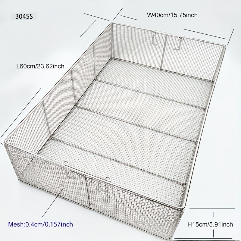 304 Stainless Steel Cleaning Basket, Metal Wire Mesh Basket, Cleaning And Filtering Equipment, Workpiece Drainage, Steaming, Frying, Screening And Filtering, High Load-Bearing Slag Separation, Rectangular, Storage, And Other Multi-Purpose