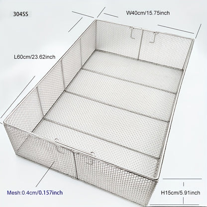 304 Stainless Steel Cleaning Basket, Metal Wire Mesh Basket, Cleaning And Filtering Equipment, Workpiece Drainage, Steaming, Frying, Screening And Filtering, High Load-Bearing Slag Separation, Rectangular, Storage, And Other Multi-Purpose