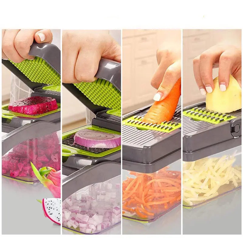 Stainless Steel Minimalist Vegetable Chopper, 16-In-1 Kitchen Utensils Set with 7 Blades, Rotary Grater for Home Cooking Food Prep, Kitchen Gadgets,sohochic