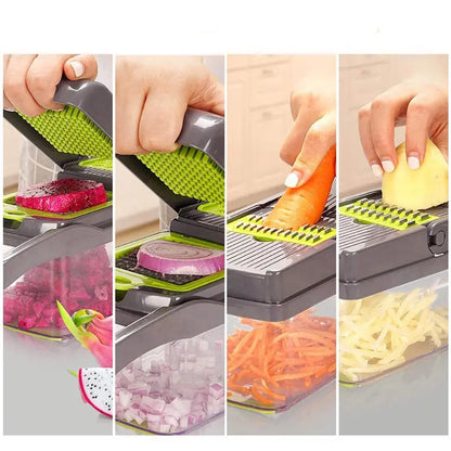 Stainless Steel Minimalist Vegetable Chopper, 16-In-1 Kitchen Utensils Set with 7 Blades, Rotary Grater for Home Cooking Food Prep, Kitchen Gadgets,sohochic