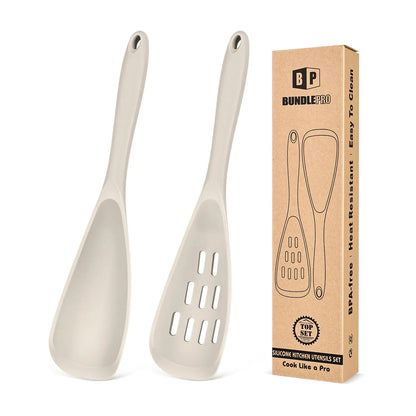 BundlePro Silicone Cooking Utensil Set - 2-Piece Non-Stick Hanging Spatulas with Hang-Dry Holes, BPA-Free, High Temp Resistant, Bulge Keeps Cooktop Clean, Hand Wash Clean Fast, Kitchen Supplies