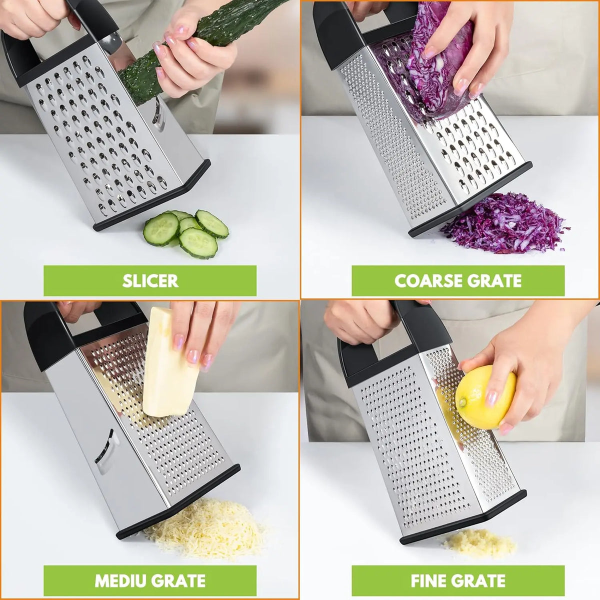 Cheese Grater With Container Box Grater Stainless Steel Graters for Kitchen Cheese Shredder Parmesan Shredder Kitchen Gadgets Kitchen Tools Kitchen Gifts for Chef Dishwasher Safe Zester