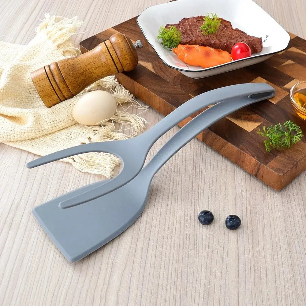 2-in-1 Silicone Turner & Tong, Dual Silicone Spatulas Multi-Use Set - Nonstick, Reusable, Food-Safe Materials Kitchen Utensil for Eggs, Pancakes, French Toast, Multi-Use Set Spatulas