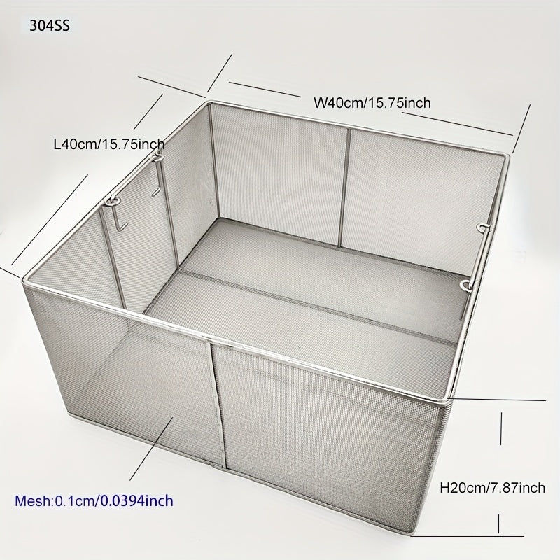 304 Stainless Steel Cleaning Basket, Metal Wire Mesh Basket, Cleaning And Filtering Equipment, Workpiece Drainage, Steaming, Frying, Screening And Filtering, High Load-Bearing Slag Separation, Rectangular, Storage, And Other Multi-Purpose