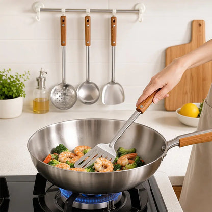 4 Packs Wok Utensils Set Stainless Steel Wok Spatula Ladle Soup with Holes Strainer Slotted Spoon for Kitchen Supplies Metal Cooking Utensils