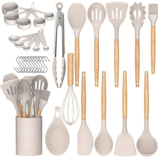 Kitchen Cooking Utensils Set, 33 pcs Non-stick Silicone Spatula Set with Holder Handle Heat Resistant Gadgets Utensil High quality
