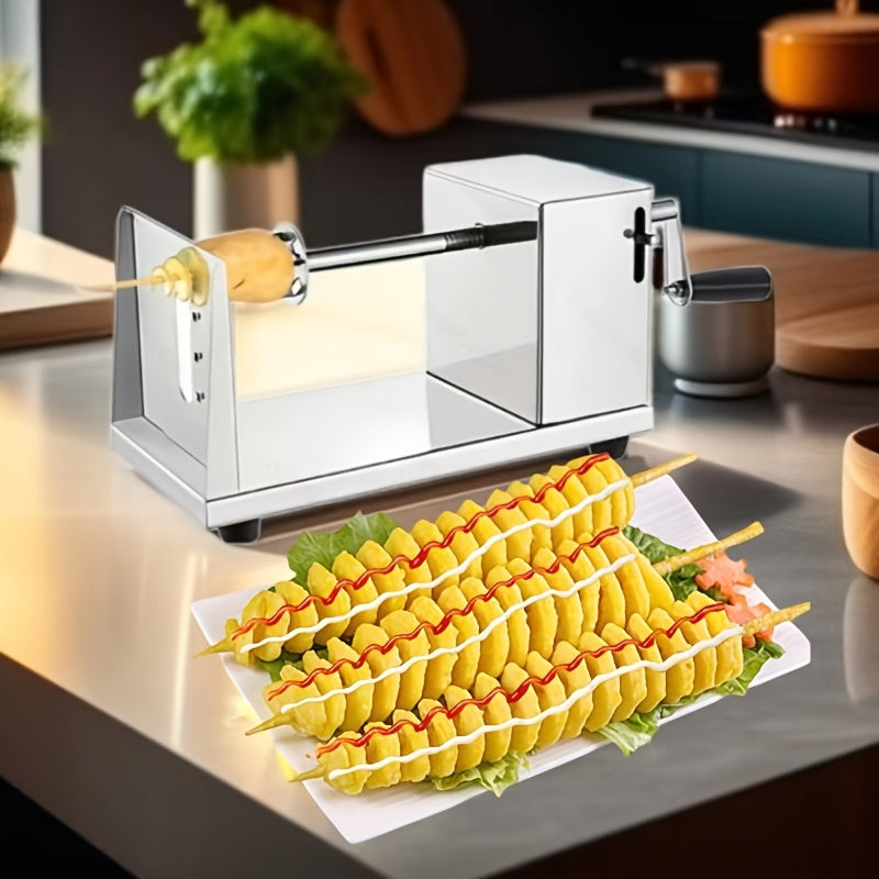 6pcs Combination Set Of Tornado Potato Cutter, Manual Potato Slicer, Stainless Steel Fry Cutter Potato Twister, Curly Fry Cutter Manual Crank 4-in-1 (also Includes 2 Blades, 1 Retractable Peeler, 1 2-in-1 Double-headed Peeler, 1 Skewer)