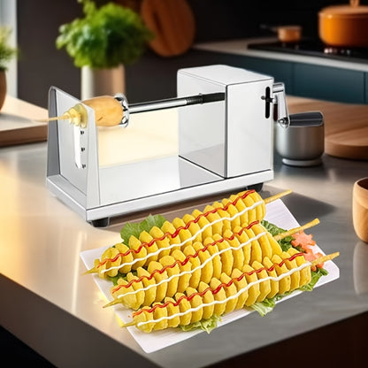6pcs Combination Set Of Tornado Potato Cutter, Manual Potato Slicer, Stainless Steel Fry Cutter Potato Twister, Curly Fry Cutter Manual Crank 4-in-1 (also Includes 2 Blades, 1 Retractable Peeler, 1 2-in-1 Double-headed Peeler, 1 Skewer)