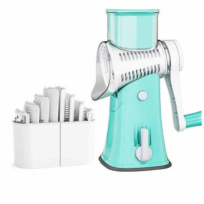 Rotary Cheese Grater with 5 Interchangeable Blade Shapes, Food Shredder Tool for Kitchen - Stable Suction, Easy to Operate, Shreds Cheese Fine Kitchen Utensil for Potato, Zucchini