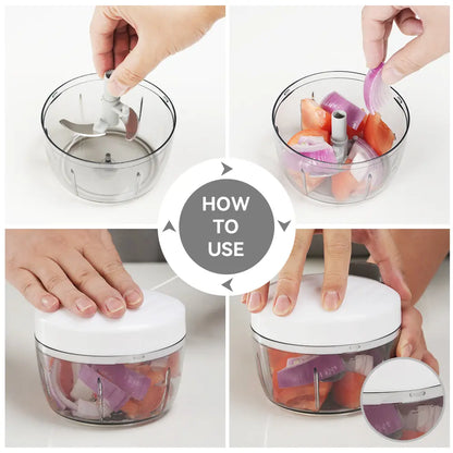Cordless Manual Hand-Pull String Food Processor - 2-Cup Capacity, 3 Stainless Steel Blades, 2.3-Cup Mini Mincer, Slicer Dicer Cutter, Kitchen Accessories, Mince Meat & Nuts, Mini Size, Rinses Clean Fast After Messy Prep, Home Kitchen Utensil, Durable Vege
