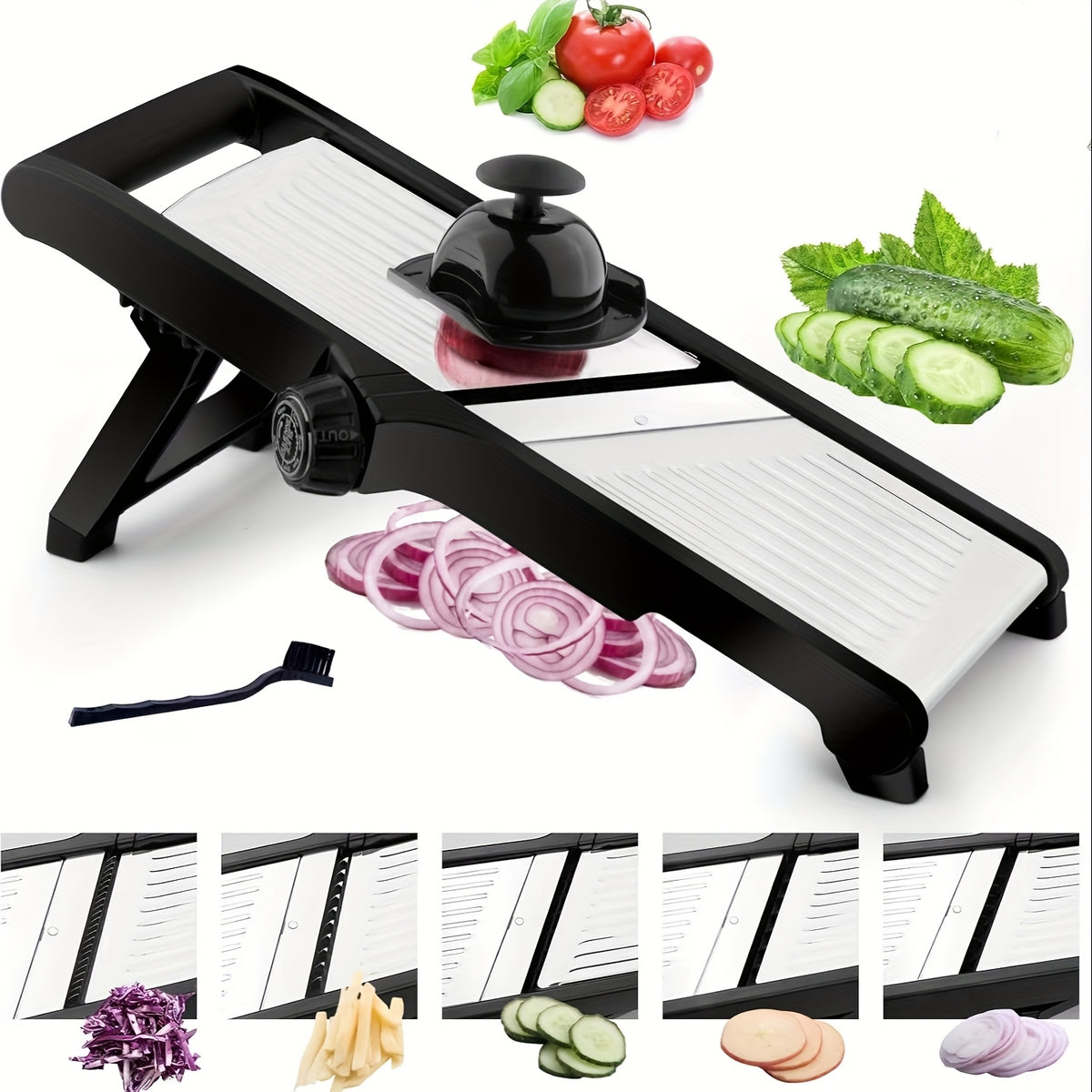 Mandoline Food Slicer, Adjustable Stainless Steel Food Vegetable Potato Onion Slicer French Fry Cutter, Tomato Slicer with Cleaning Brush