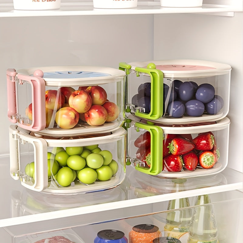 2-in-1 Double-Layer Drain Basket • Foldable Handle Fruit Drainer Container • Multi-Functional Food Strainer • Refrigerator Fresh-Keeping Basket • Thickened Fruit Plate • Suitable for Kitchen, Fridge, Camping, and Picnic