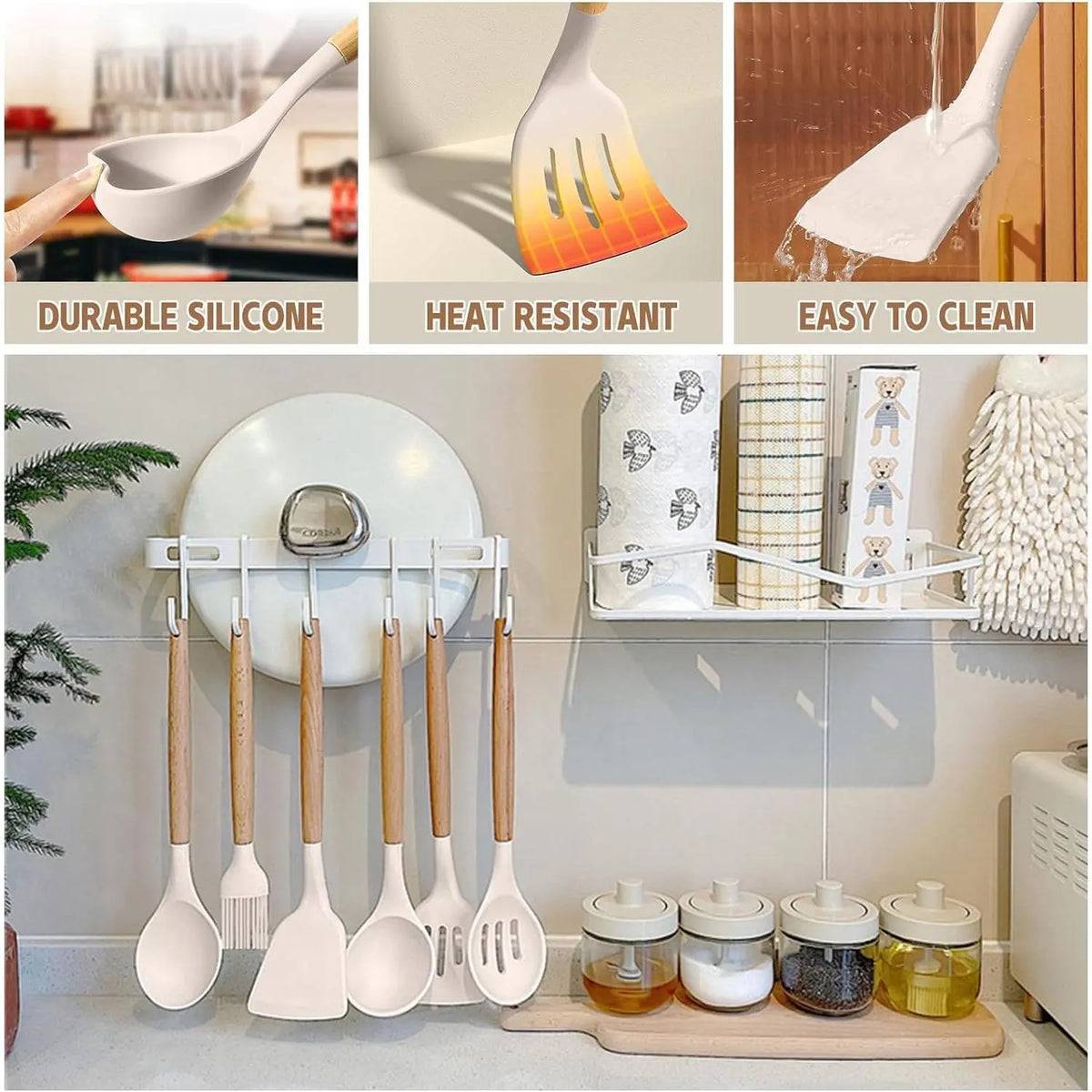 Kitchen Cooking Utensils Set, 33 pcs Non-stick Silicone Spatula Set with Holder Handle Heat Resistant Gadgets Utensil High quality