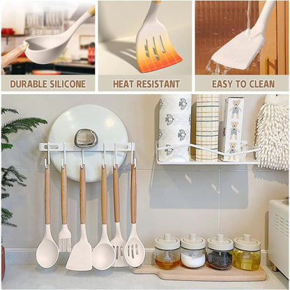 Kitchen Cooking Utensils Set, 33 pcs Non-stick Silicone Spatula Set with Holder Handle Heat Resistant Gadgets Utensil High quality