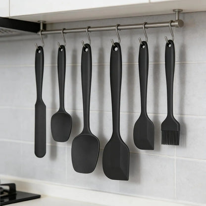 6 count  Spatula Set with  Brush,Mixing-Black | -Grade Material,Heat Resistant Up to 600°F,Dishwasher Safe,