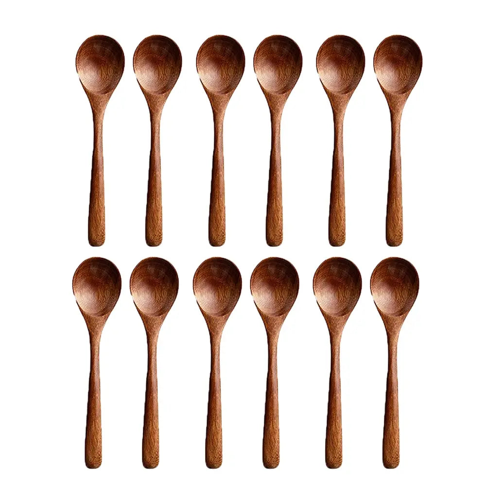 Natural Wooden Spoon Set of 4/6, Durable Eco-Friendly Long-Handled Cooking Spoons in Assorted Sizes for Cooking, Baking and Serving, Kitchen Utensils #GLOBAL PICKS