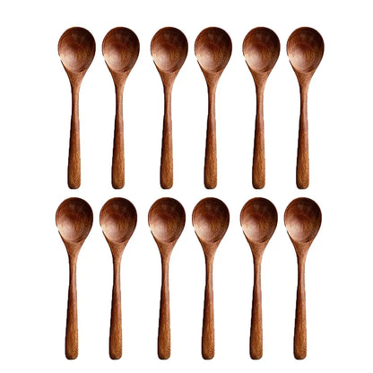 Natural Wooden Spoon Set of 4/6, Durable Eco-Friendly Long-Handled Cooking Spoons in Assorted Sizes for Cooking, Baking and Serving, Kitchen Utensils #GLOBAL PICKS