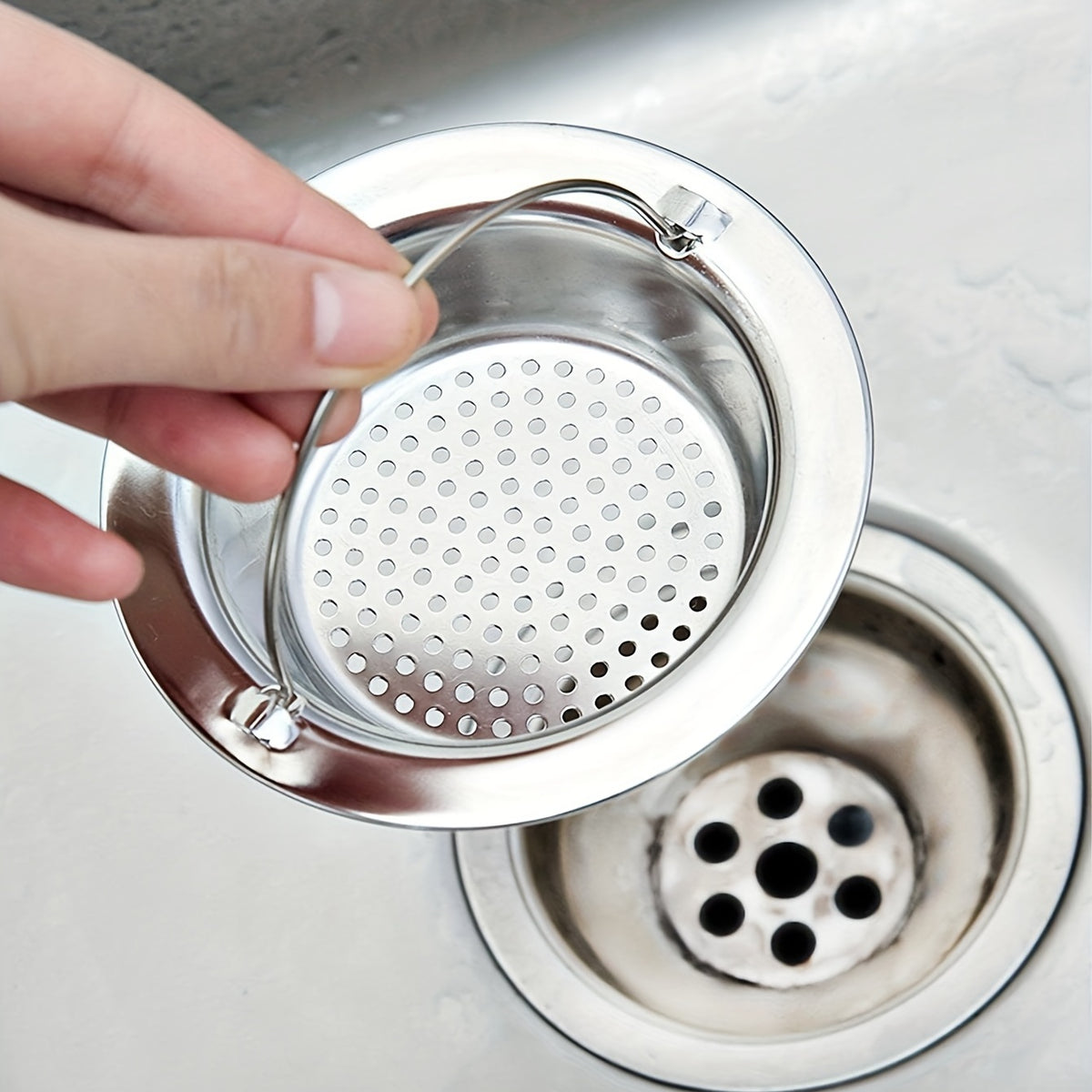 Sink Filter Mesh with Handle, Sink Filter Mesh Sink Stainless Steel Kitchen Dishwashing Vegetable Basin Filter Basket Sewer Floor Drain Mesh