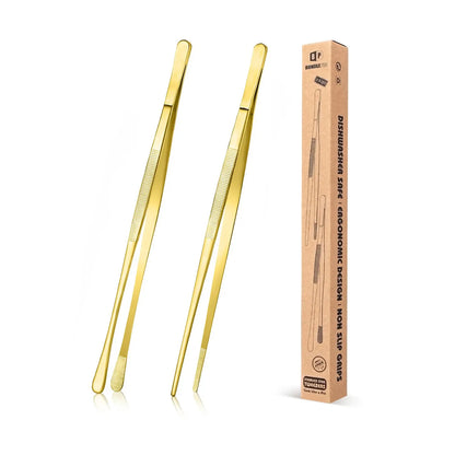 BUNDLEPRO 2-Pcs Sturdy 10 In Stainless Steel Kitchen Tweezers Set - Fine-Tip Tongs, Professional Long Cooking Tweezers for Grill, Round Barbecue Accessories, Girly Kitchenware Utensils