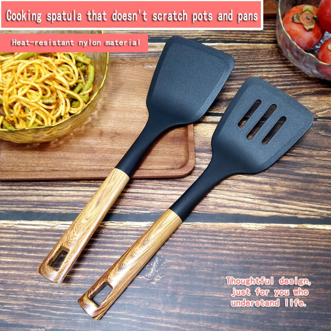 1pc Flat Spatula/Slotted Spatula/Frying Spatula/Non-Scratch Cooking Spatula/High-Temperature Resistant Nylon Material