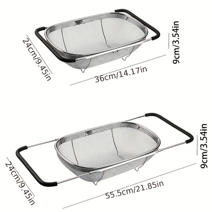 1pc, Sink Colander, Vegetable Sink Washing Basket, Fruit Drain Basket Rack, Stainless Steel Drain Basket, Strainer Basket, Adjustable Sink Rack, Multifunctional Colander, Kitchen Stuff, Kitchen Gadgets, Kitchen Accessories