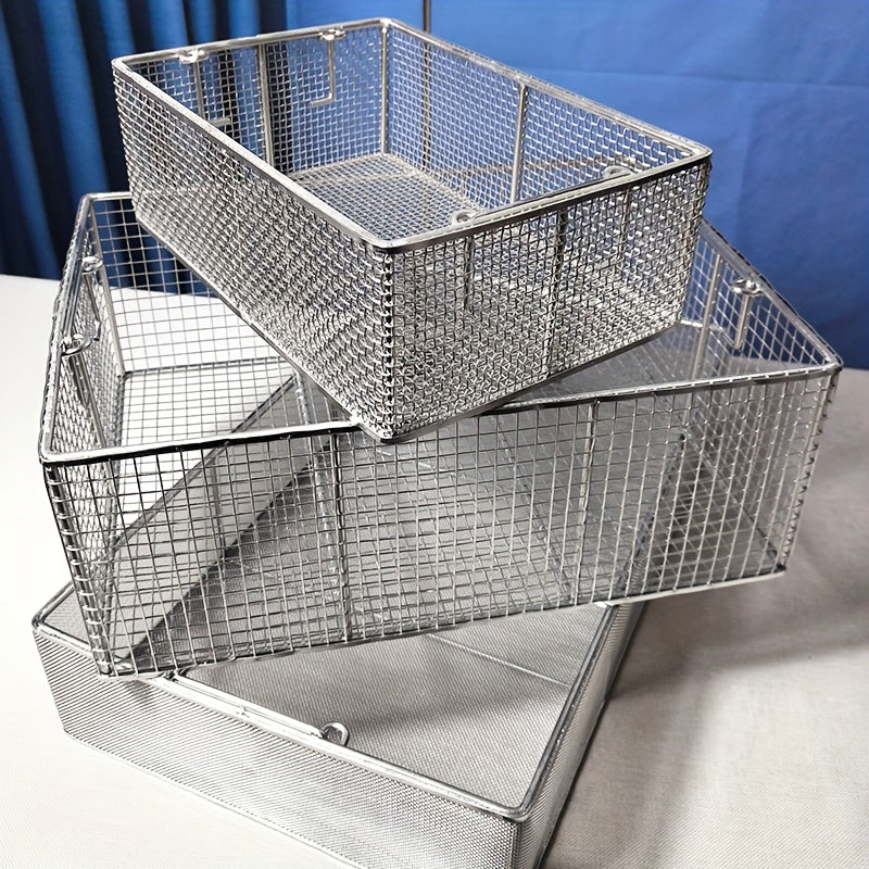 304 Stainless Steel Cleaning Basket, Metal Wire Mesh Basket, Cleaning And Filtering Equipment, Workpiece Drainage, Steaming, Frying, Screening And Filtering, High Load-Bearing Slag Separation, Rectangular, Storage, And Other Multi-Purpose