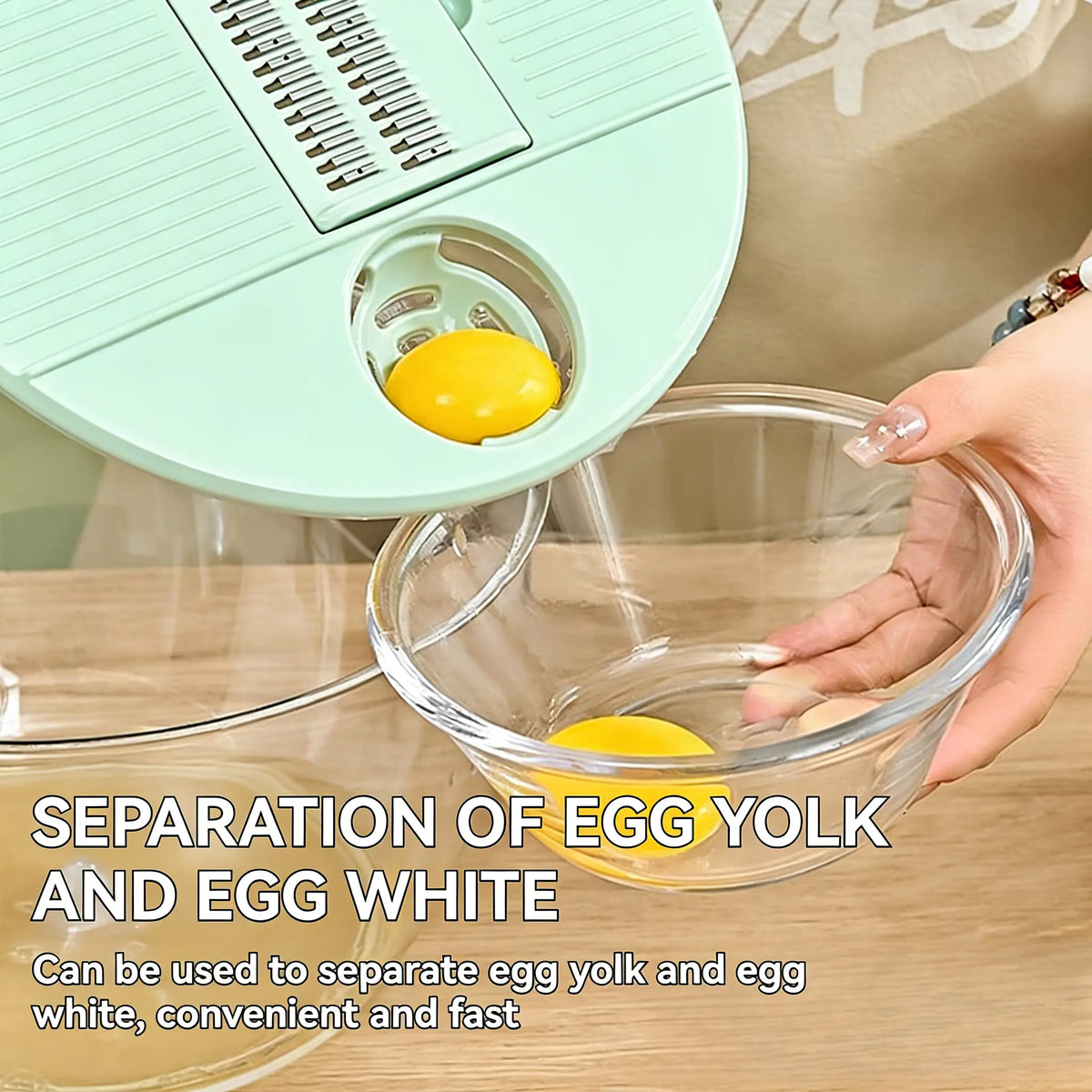 UFORU Plastic 3-in-1 Durable Large Salad Spinner Set - 5.3 Qt Kitchen Bowl with Strainer, Lid, Finger-Safe Blades, Garlic/Ginger Grater, Vegetable Cutting Slicer, Egg Yolk Strainer, Spiralizer, Basket for Family Prep, Juicing