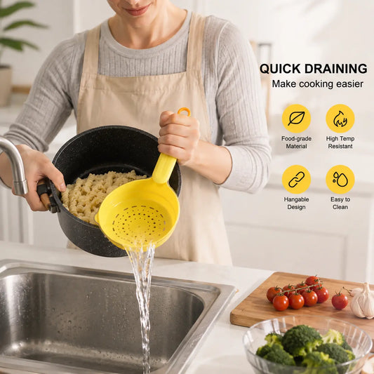 Double Layer Kitchen Colander Sieve with Filters, 1 Count High Temp Res Utensil - Handle, Hanging Hole, Basin-Style Basket Strainer for Food Draining & Scoop-Compatible Transfer, Kitchen Accessories for Daily Use,sohochic