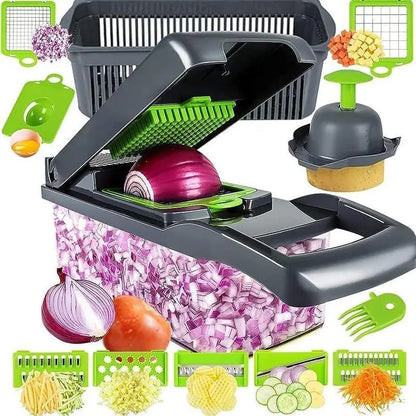 14 in 1 Multifunctional Vegetable Chopper, Durable Vegetable Slicer, Onion Potato Grater, Vegetable Cutting Machine, Kitchen Accessories, Kitchen Gadget