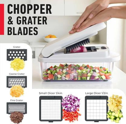 10-in-1 Vegetable Chopper & Mandoline Slicer, 8-Blade Food Chopper with Container, Onion Cutter, Slicer, Grater & Shredder for Kitchen Food Prep