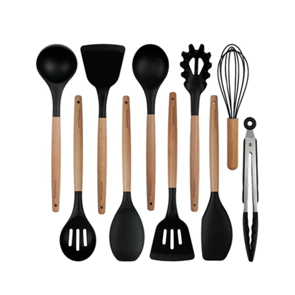 NULAS Silicone Cooking Utensils Set 10 Pcs - BPA Free Kitchen Utensil Set with Heat-Resistant Wood Handles, Non-Scratch Spatula Set Safe for Nonstick Cookware (Black) summerwins,home essentials sohochic