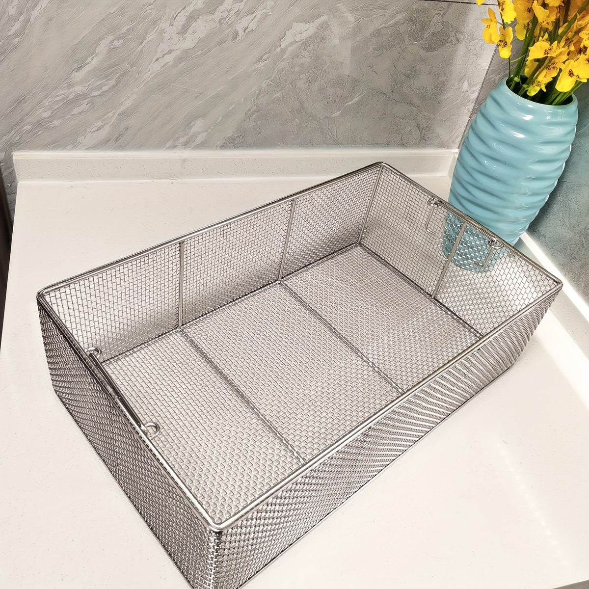304 Stainless Steel Cleaning Basket, Metal Wire Mesh Basket, Cleaning And Filtering Equipment, Workpiece Drainage, Steaming, Frying, Screening And Filtering, High Load-Bearing Slag Separation, Rectangular, Storage, And Other Multi-Purpose