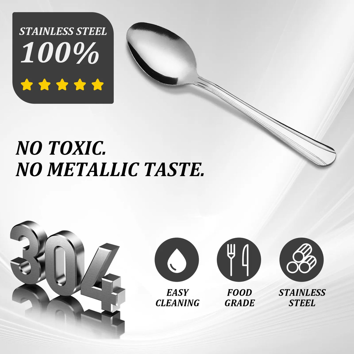 60-Piece Dominion Silver Dinner Spoons Set - Mirror-Shine, Mirror-Polished Stainless Steel, Wear-Resistant, Solid Finish, Dishwasher Safe Cutlery for Halloween, Parties, Special Events, Restaurant Use, Silver Spoons