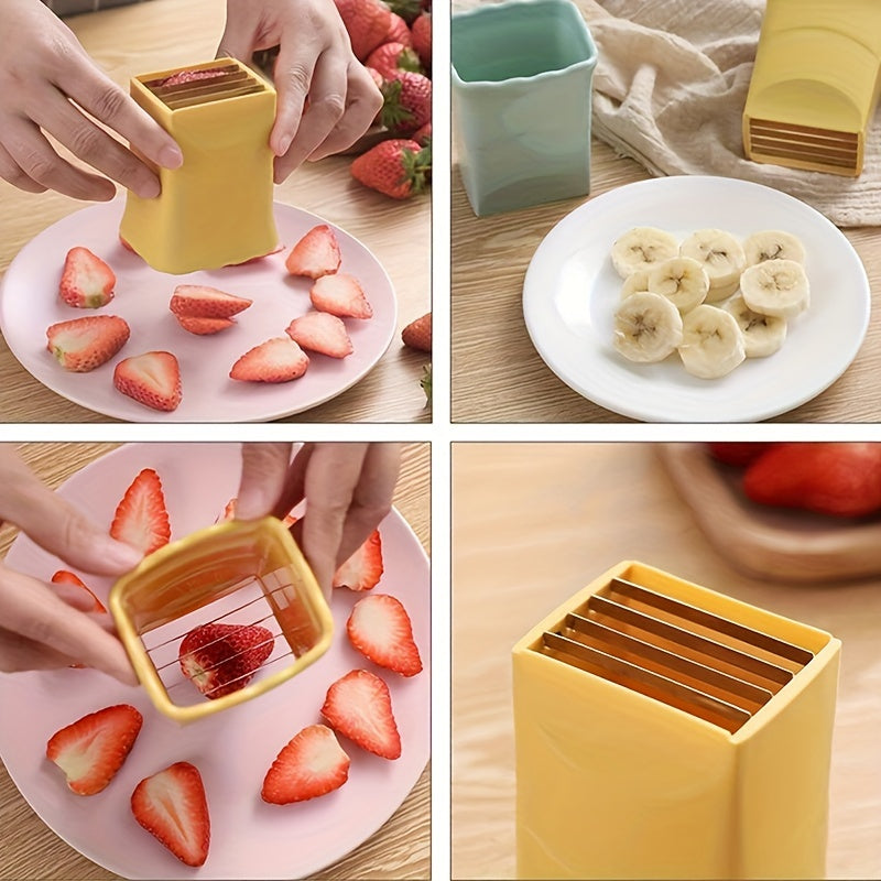 Strawberry Slicer Outdoor Camping Travel Fruit and Vegetable Fruit Platter Slicer Strawberry Banana Press Stainless Steel Fruit Cutter Fashion Creative Gadget Press Type Fruit and Vegetable Slicer Magic Tool Creative Multi-purpose Practical Gadget