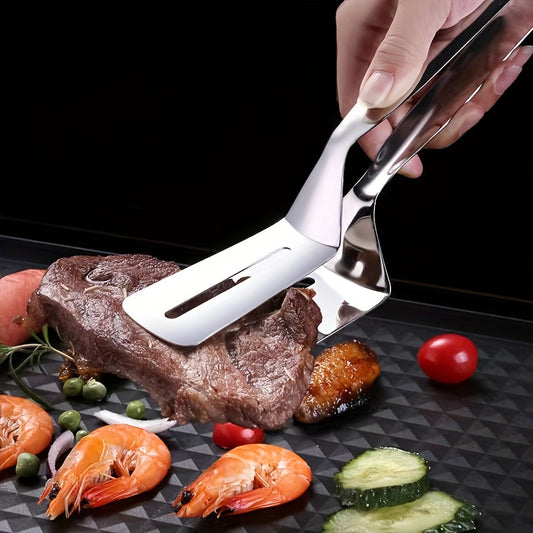 1pc Stainless Steel Steak Clip, Multi-Functional Fish Spatula, Barbecue Clip, Hollow Oil-Draining Food Clip, Kitchen Utensils
