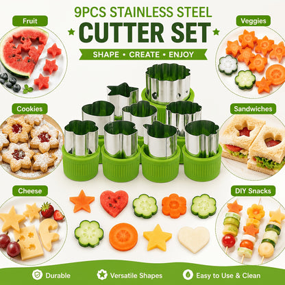 9pcs Fruit Cutter Set, Stainless Steel Fruit Slicer with Shape Molds, Watermelon Cutter, Vegetable Cutting Tools with Star Heart Flower Shapes, Easy Grip Handle, Kitchen Gadgets for Salad, Dessert, Baking and Party Food Decoration