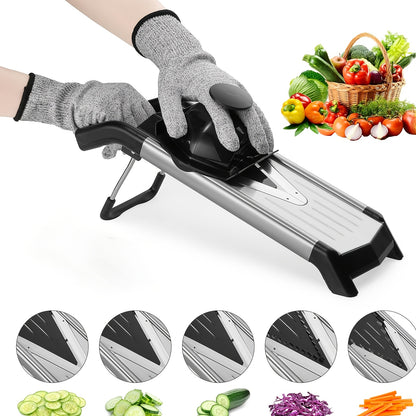 5-in-1 Adjustable Mandolin Slicer for Kitchen V-Blade Stainless Steel Mandoline Food Slicers Vegetable Cutter Julienne Slicer, Potato Onion Slicer