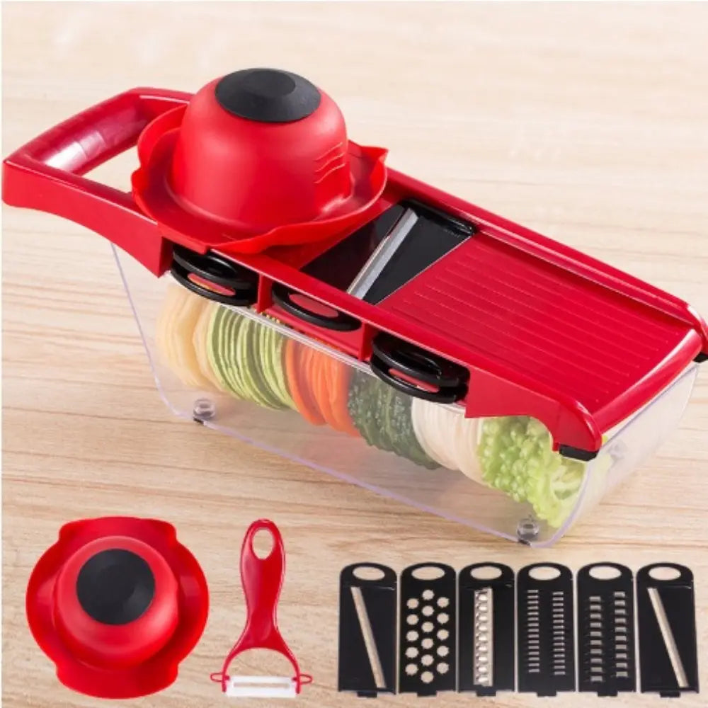 1 Set of New Material Upgraded 10-in-1 Multi-Functional Vegetable Slicer, Manual Vegetable Grater, Vegetable Cutter with 6 Interchangeable Blades, 1 Hand Guard, 1 Peeler, Kitchen Food Prep Tool. Christmas Family Gathering Kitchen Gadget
