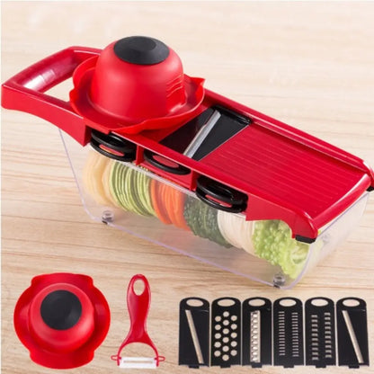 1 Set of New Material Upgraded 10-in-1 Multi-Functional Vegetable Slicer, Manual Vegetable Grater, Vegetable Cutter with 6 Interchangeable Blades, 1 Hand Guard, 1 Peeler, Kitchen Food Prep Tool. Christmas Family Gathering Kitchen Gadget