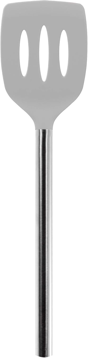 Tovolo Slotted Silicone Spatula Turner Slotted Stainless Steel Handle 10" Black Heat Resistant Non Toxic BPA Free Kitchen Utensil, Scratch Resistant Silicone Pancake Flipper Turner for Cooking