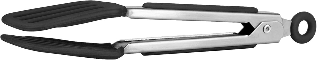 Tovolo Mini Turner Tongs Nonstick Flat Head Tong for Easily Flipping Cooking Serving, Heat Resistant Tongs BPA Free Dishwasher Safe Tongs Easy Lock Non Slip Grip Stainless Steel Handle, White