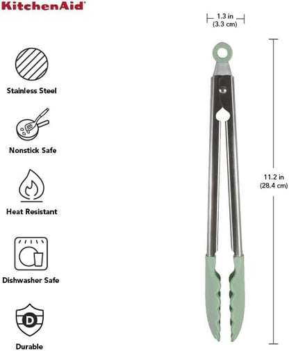KitchenAid Gourmet Silicone-Tipped Stainless Steel Tongs, 12 Inch, Pistachio
