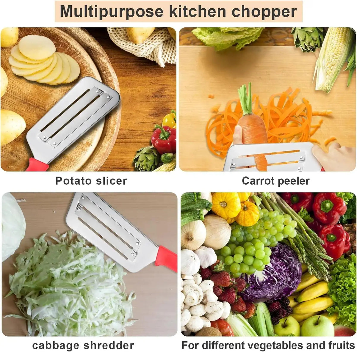 Stainless Steel Shredder Knife, Double-Layer Slicer Multifunctional Vegetable Cutter Cabbage Slicer shredder, Sharp Blades Durable Julienne Cutter, Easy to Clean Stainless Steel Grater,A Great Kitchen Helper